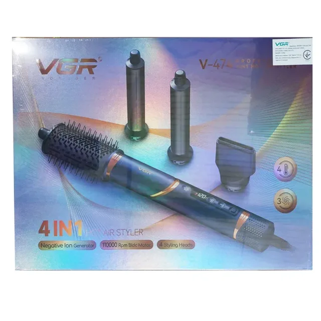 Фен стайлер VGR V 474 4 в 1 фен для волосся 4 насадки 1400 Вт швидке сушіння укладання об'єм випрямлення завивка