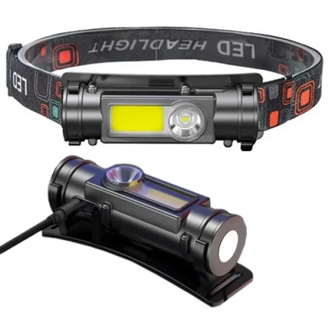 Маленький ліхтар налобний Police GL-211-ХРЕ-COB від USB з магнітом, вбудований акумулятор