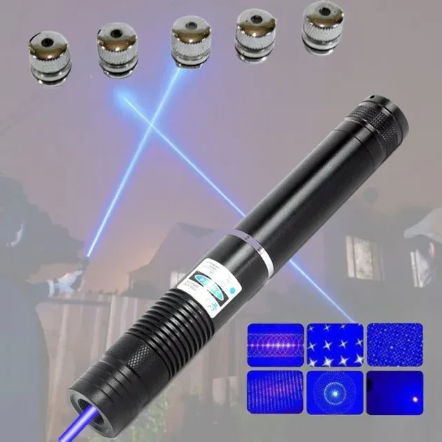 Лазерна указка (лазерний вказівник) 10000МВт синя з насадками Laser Blue YXB 008
