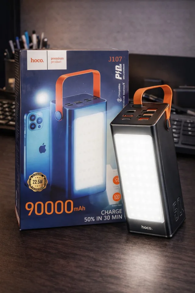 Повербанк з ліхтарем 90000mAh 22.5W Hoco J107 Super 333Wh PD20W 4xUSB/Type-C/MicroUSB