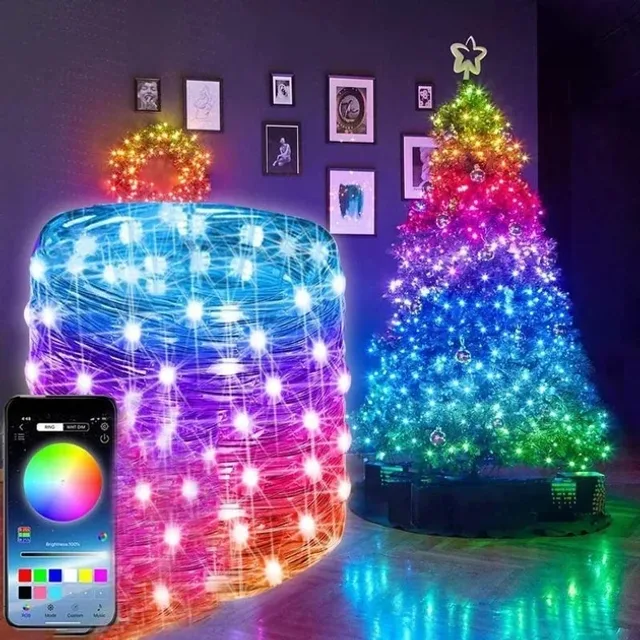 Світлодіодна розумна гірлянда Smart LED 20м IP65 з Bluetooth для ялинки від USB 20м