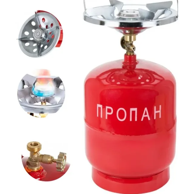 Газовий балон Пропан УКП-83 з пальником 5 л, Туристичний газовий балон з пальником червоний,5 літрів